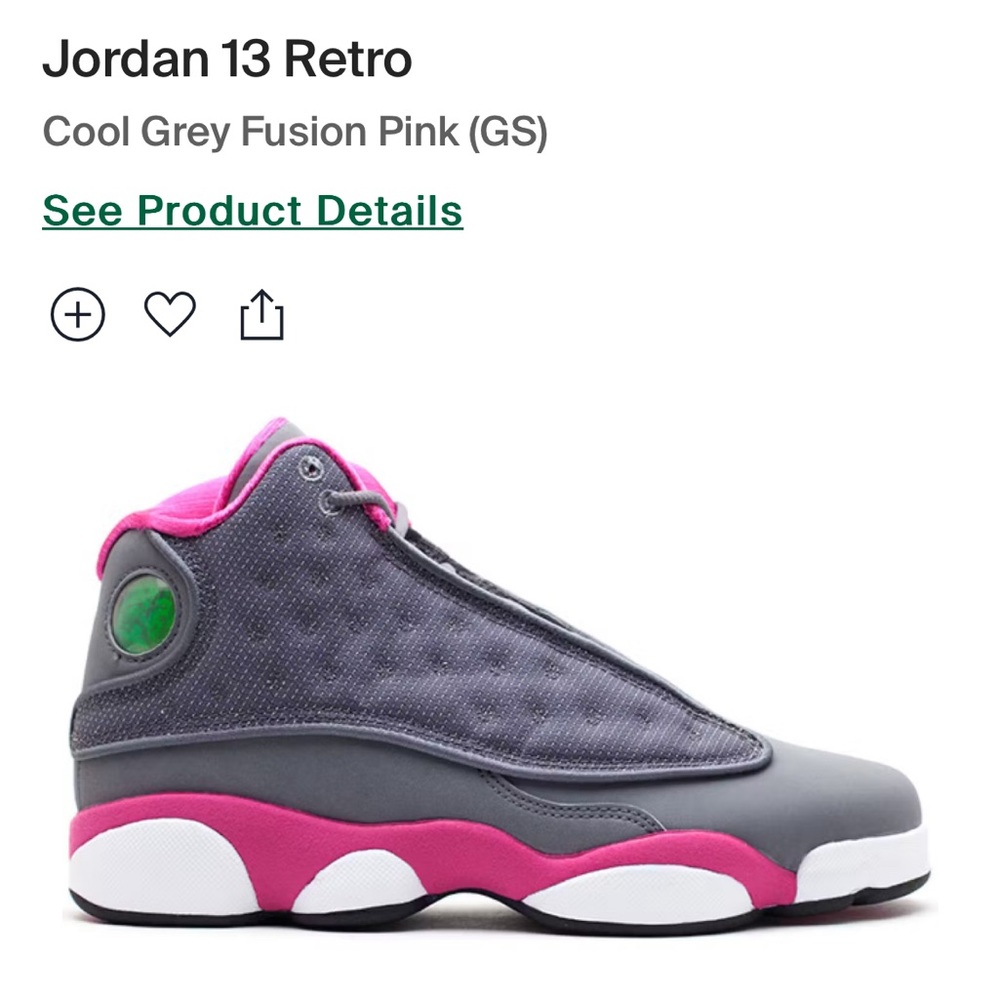 Jordan 13 retro rare grey and pink grade school size 6y or women’s 7.5